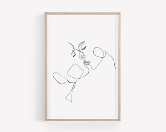 Line Couple Print, Fine Line Wall Art, One Line Couple Drawing, DIGITAL DOWNLOAD, Kiss Print, Minimalist Wall Art, Abstract Couple Wall Art