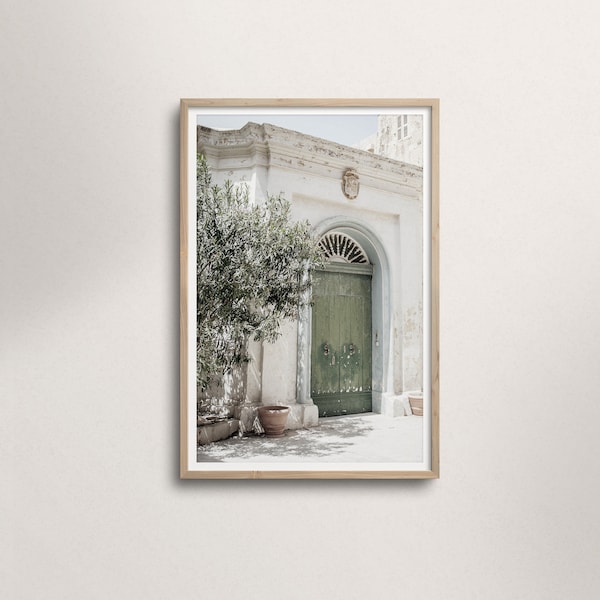 Mediterranean Wall Art, Olive Tree Print, Green Door Poster, Europe Photography, Rustic Farmhouse Decor, Italy Summer Photos, Digital Art