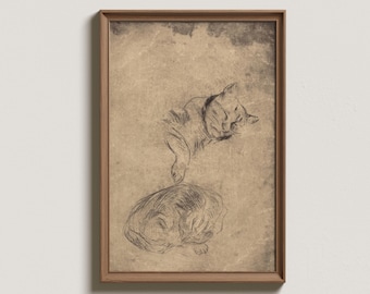 Ilustração vintage de um gato em estilo sketch: Ilustração minimalista de animal (Download digital)