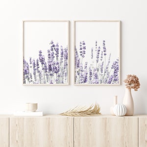 Lavender Prints Set, Botanical Set of 2 Wall Art, Farmhouse Wall Art ...