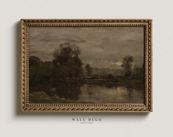 Vintage Fall Lake Landscape Art Print: Moody Autumn Scenery (Digital Download