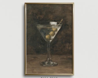 Stimmungsvolle Martini Glasmalerei Druck, Vintage Cocktails Getränke Digital druckbare Wandkunst