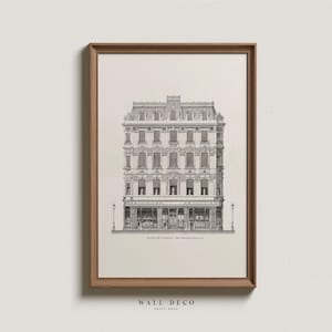 Vintage Architektur Skizze, Antike Baukunst, Tuschezeichnung, Modernes Bauernhaus Digital DRUCKBARE Wanddekoration