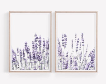 Lavender Prints Set, Botanical Set of 2 Wall Art, Farmhouse Wall Art Set, Kitchen Wall Decor, Lavender Poster, Floral Print Set, Digital Art