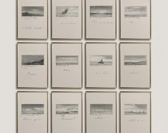 Neutrale Landschaftsskizzen-Kunstdrucke, 12er-Set, Vintage-Küsten-Galerie-Wandkunst (Digitaldruckvorlage)