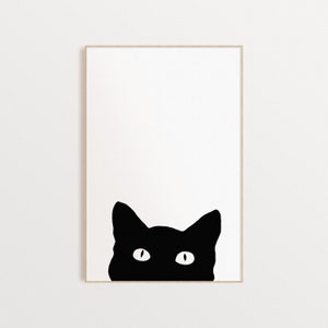 Black Cat Silhouette Print, Minimalist Wall Art, Cat Poster, DIGITAL DOWNLOAD, Printable Wall Art, Instant Download image 1