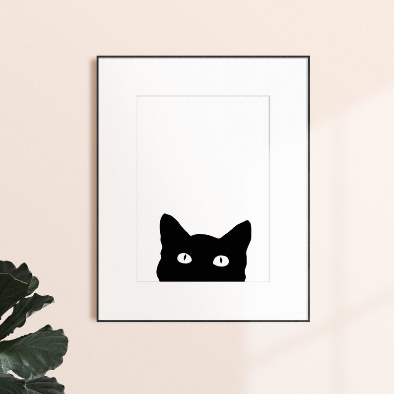 Black Cat Silhouette Print, Minimalist Wall Art, Cat Poster, DIGITAL DOWNLOAD, Printable Wall Art, Instant Download image 2