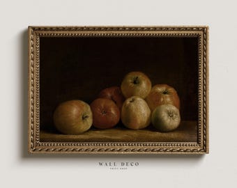 Vintage Apple Still Life Painting: Rustic Kitchen Wall Art (Digital Printable)