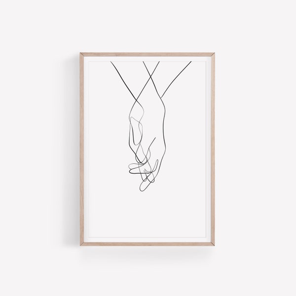Hands Line Drawing Print, Holding Hands Wall Art, Couple Sketch Print, Minimalist Wall Art, Fine Line Art, Instant Download, One Line Poster