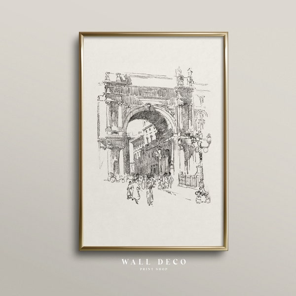 Vintage Arch Sketch Art, dessin d'Architecture minimaliste, croquis de la ville antique, dessin arche minimaliste neutre, art mural numérique imprimable