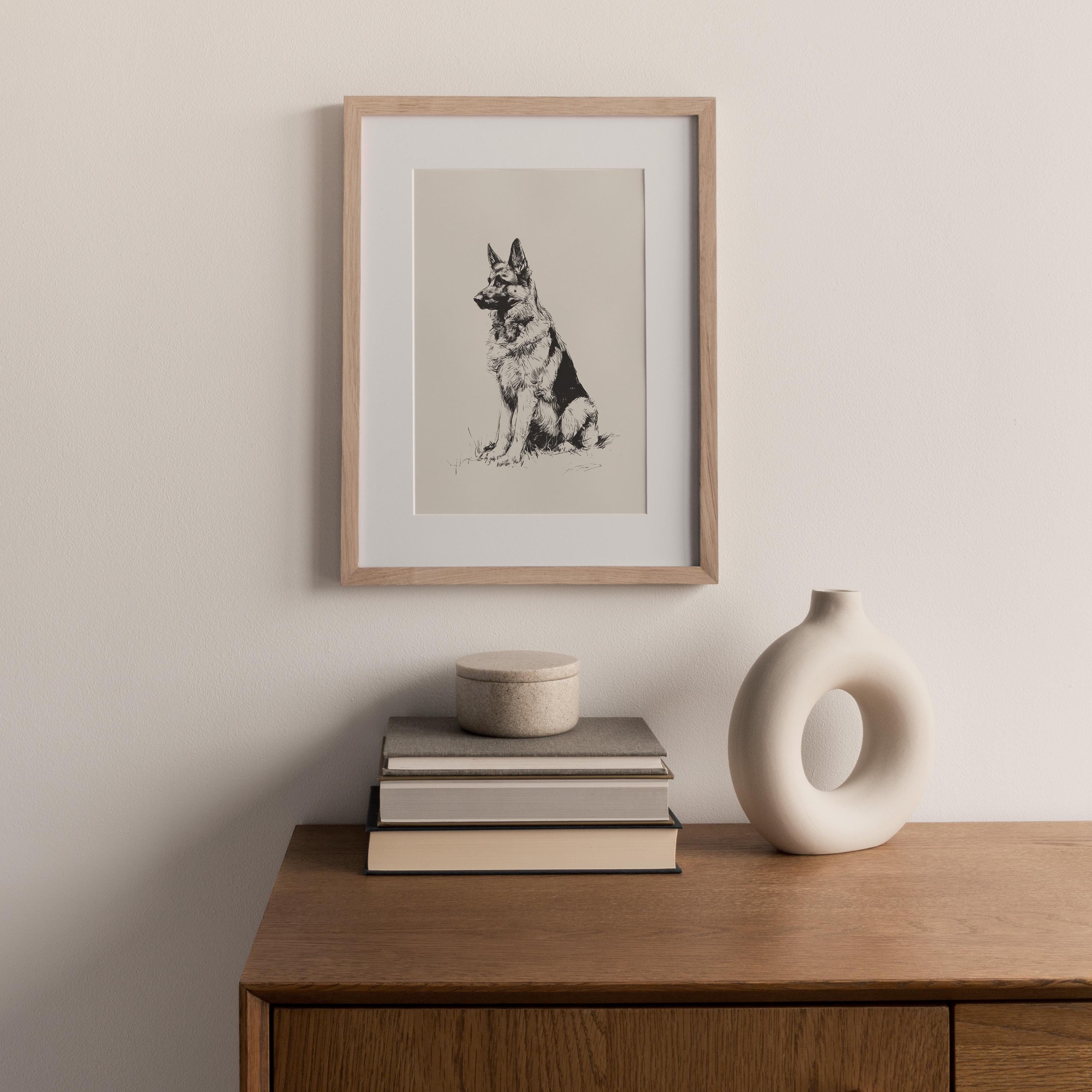 アンティーク絵画 1920年 イギリス シェパード ジャーマンシェパードのイラストプリント、ヴィンテージスタイルの犬の