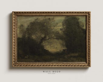 Antique Forest Landscape Art Print: Moody Vintage Painting (Digital Download)