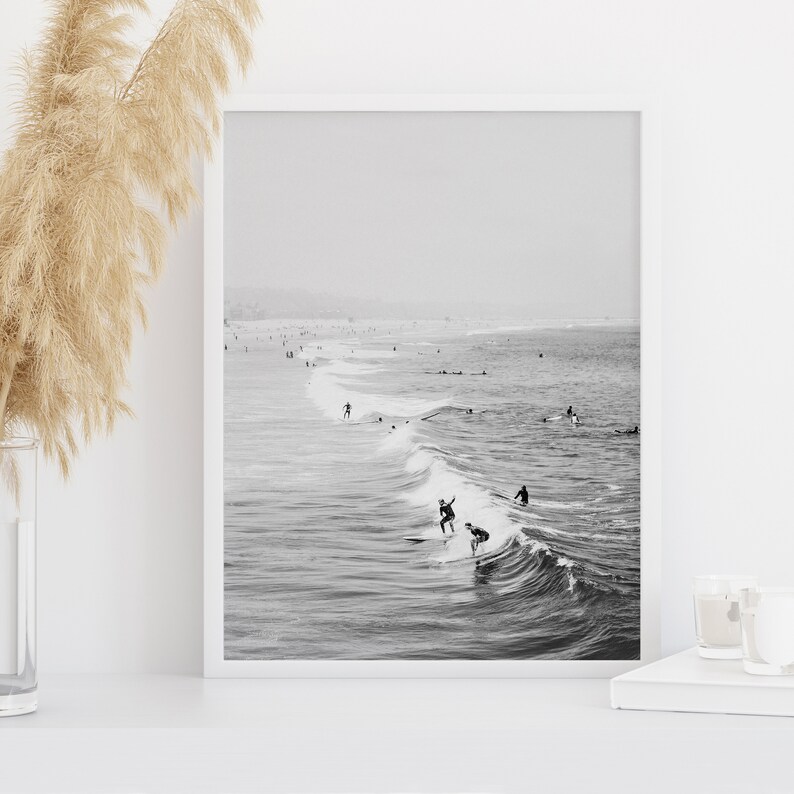 Black and White Surf Print Ocean Wall Art Surfers Print Etsy