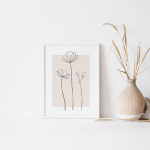 Line Drawing Flowers Print, Botanical Wall Art, Wildflowers Printable, One Line Drawing, Minimalist Wall Decor, Floral Wall Art, Digital Art image 7