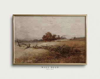 Stimmungsvolle Herbstlandschaft: Vintage-Landhaus-Herbstdruck, Wandkunst im Bauernhausstil (Digitaldruck)