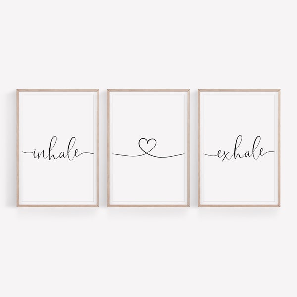 Inhale Exhale Wall Art Set, Yoga Poster, Set of 3 Prints, Minimalist Wall Art, Printable Quote, Typography Wall Art, Inhale Exhale Set of 3