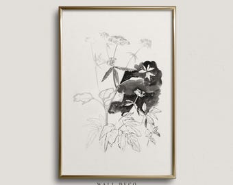 Aquarell Natur Zeichnung einer einfarbigen Vintage Blume (Digitaler Download)