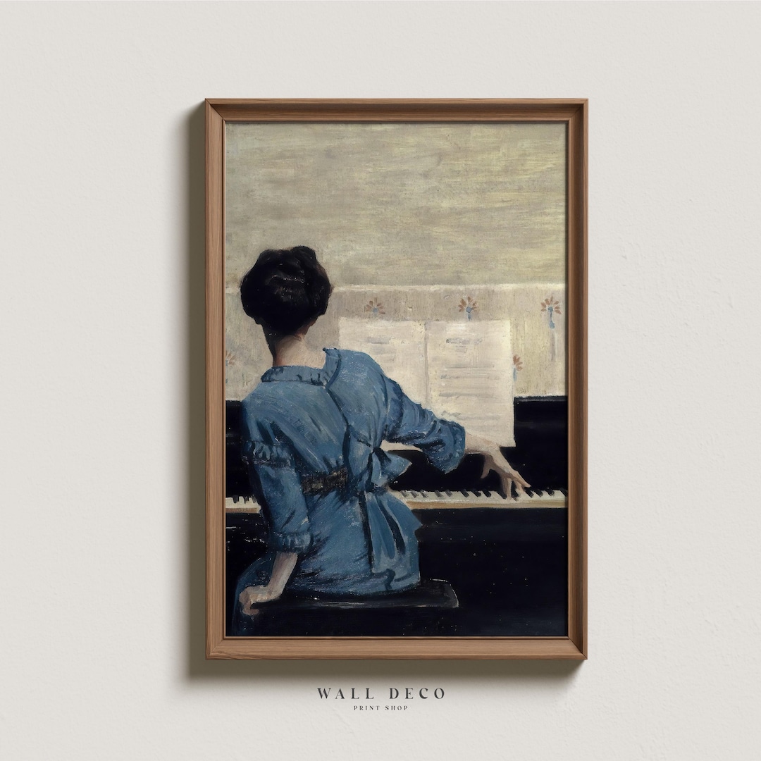 Vintage Woman Playing Piano Art Print: Antique Farmhouse Decor (digital ...