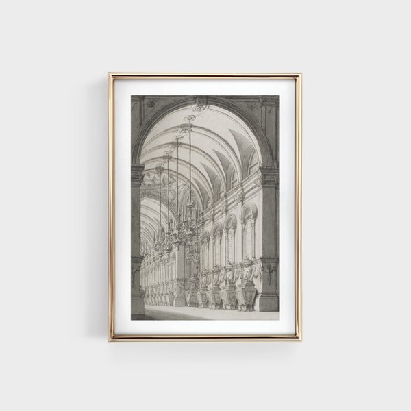 Vintage Architecture Sketch Art, Antique Arch Drawing, Minimalist Neutral Wall Art, Digital Printable