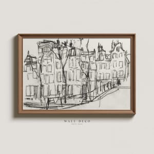 Vintage Abstract Sketch of a Amsterdam Street, Architecture Neutral Line Drawing, Digital Printable Urban Sketch Poster Instant Download