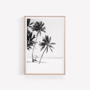Black and White Beach Print, Palm Trees Wall Art, Tropical Wall Decor, Ocean Printable, Digital Download, Wall Art Print, Beach Printable
