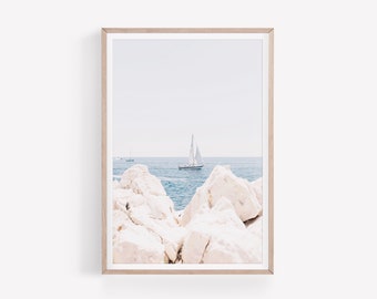 Coastal Wall Art, Boat Printable, Minimalist Landscape Print, DIGITAL DOWNLOAD, Ocean Print, Instant Download, Digital Printable Wall Art