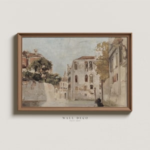 Vintage Venice Canal Oil Painting: Italian Architecture Art Print (Digital Download)