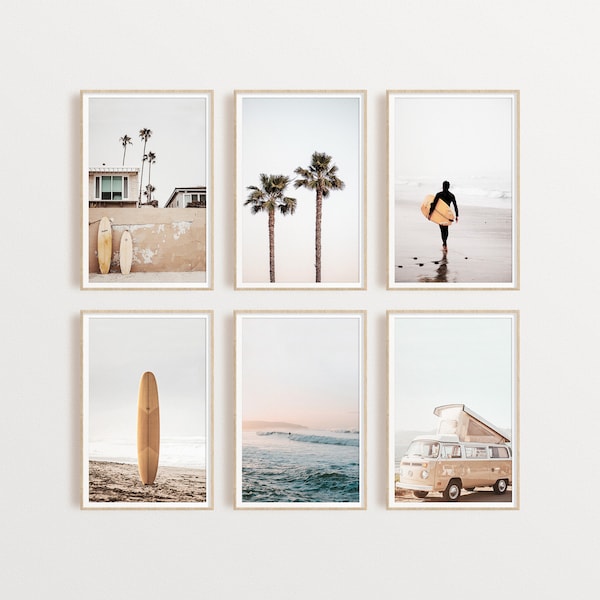 Set of 6 Beach Prints, Surf Printable, Coastal Wall Decor, Camper Print, Ocean Poster, California Photography, Coastal Art, Digital Download