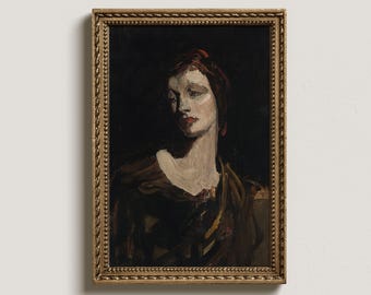 Vintage Female Portrait Print: Moody Abstract Oil Painting (Digital Printable)