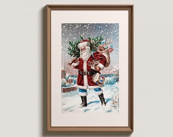 Vintage Santa Christmas Art Print: Antique Holiday Decor (Digital Download)