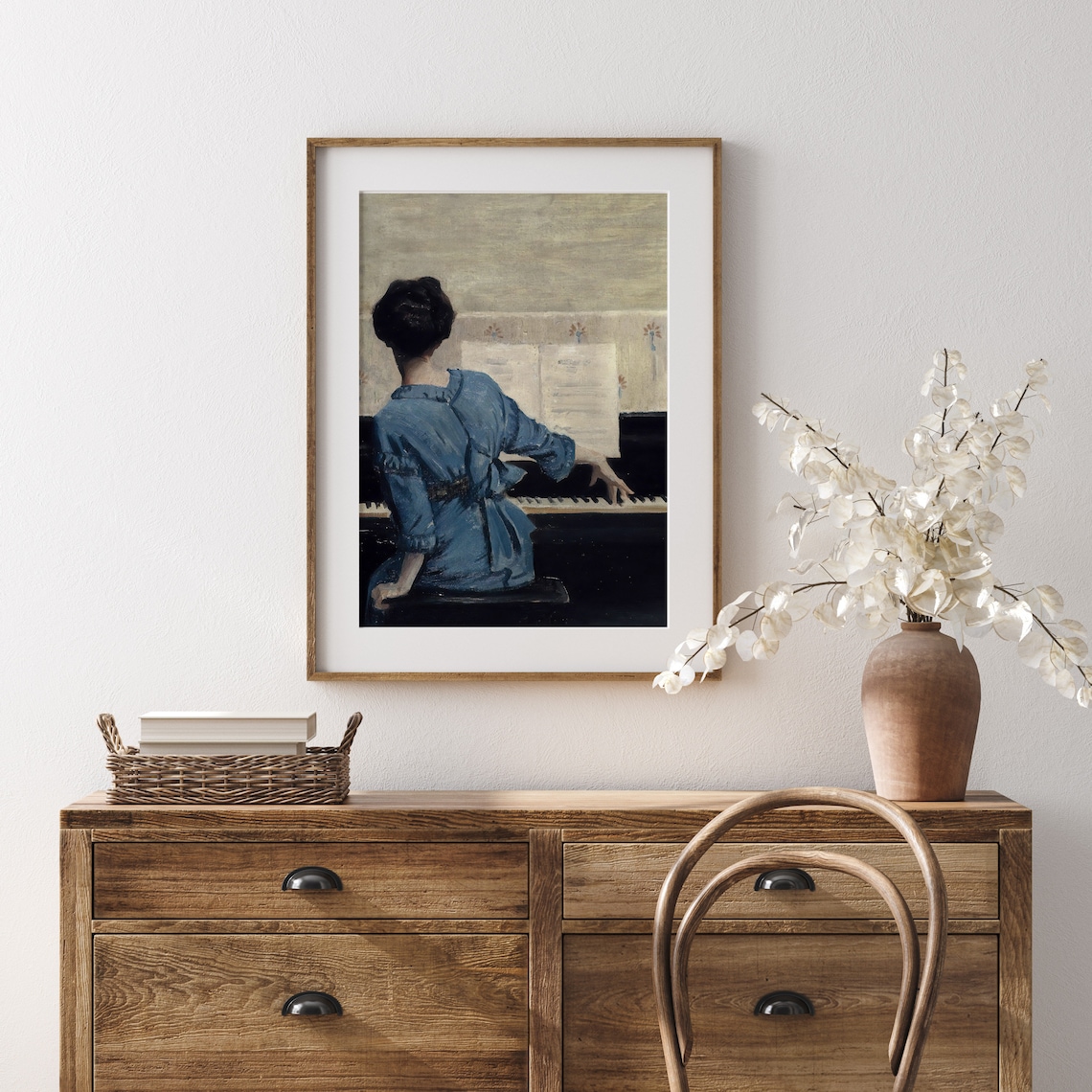 Vintage Woman Playing Piano Art Print: Antique Farmhouse Decor (digital ...