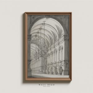 Boceto urbano de arcos vintage, dibujo de arquitectura antigua, decoración de pared imprimible digital de estilo rústico moderno.