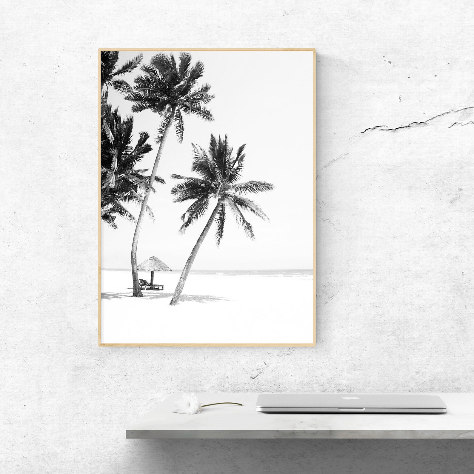 Black and White Beach Print Palm Trees Wall Art Tropical Etsy