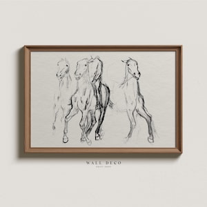 Vintage Horses Sketch Art, Antique Horse Drawings, Country Home Wall Decor, Vintage Farmhouse Art, Neutral Horses Digital Printable Wall Art