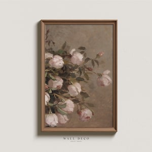 Moody Vintage Roses Oil Painting: Botanical Still Life (Digital Download)