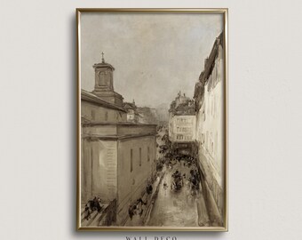 Vintage Paris Street Scene Print: Muted European Architecture (Digital Download)
