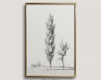 Vintage Tree Sketch Art Print: Minimalist Landscape Drawing (Digital Download)