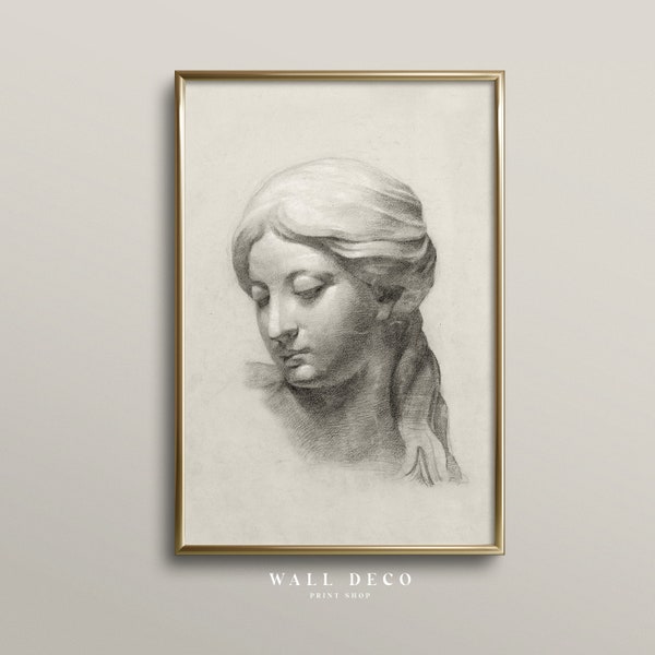 Vintage Female Portrait Study, Antique Figure Drawing Wall Art, Woman Portrait Sketch, Digital Printable Wall Art