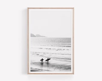 Impresión de surf en blanco y negro, arte de la pared del océano, DESCARGA DIGITAL, impresión costera, arte de la pared de las olas del océano, imprimible digital, descarga instantánea