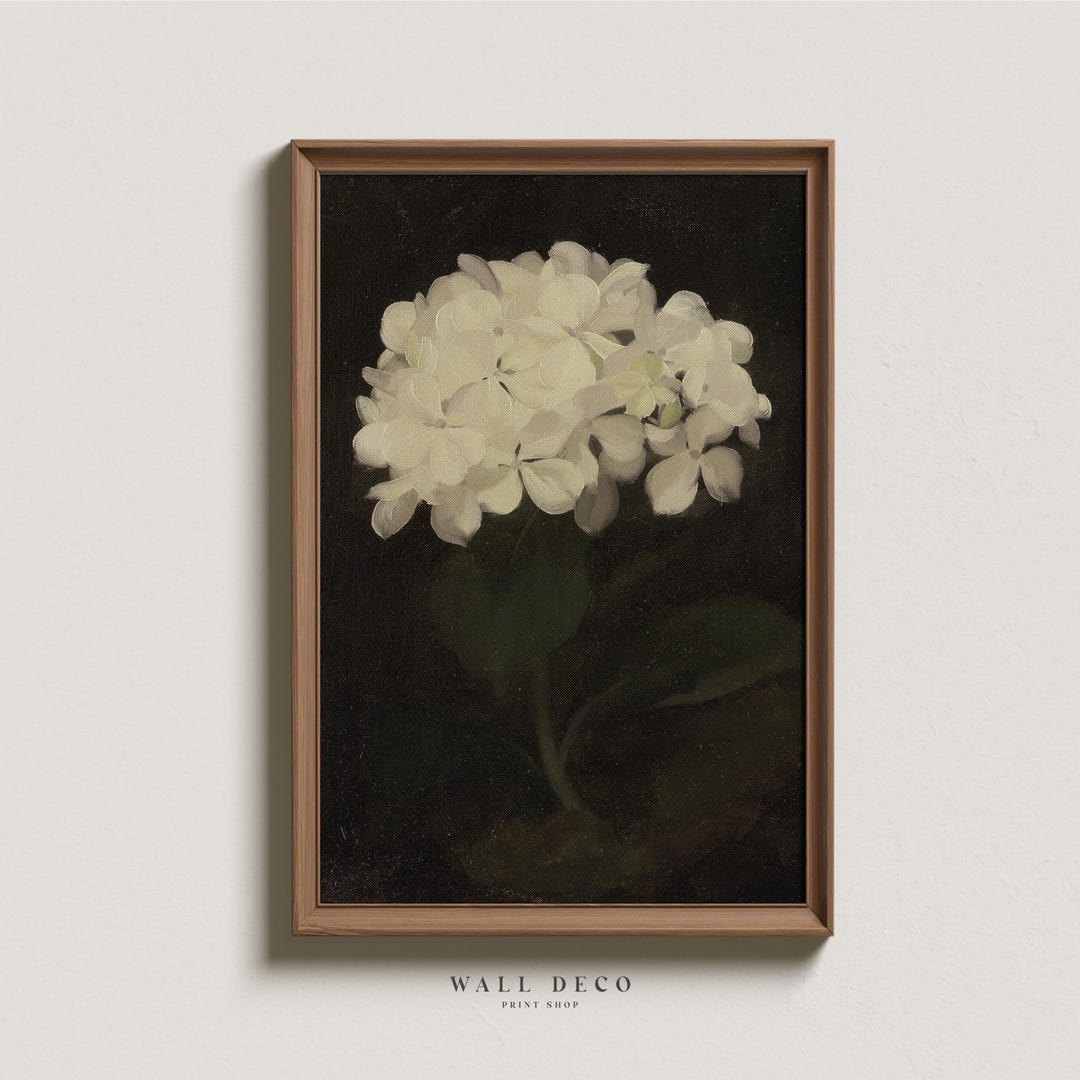 Moody Hydrangea Oil Painting: Dark Vintage Floral Print (instant ...