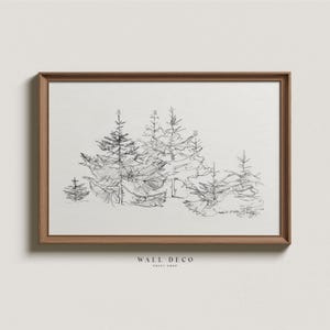 Vintage Pine Tree Sketch: Minimalist Winter Landscape Art (Digital Download)