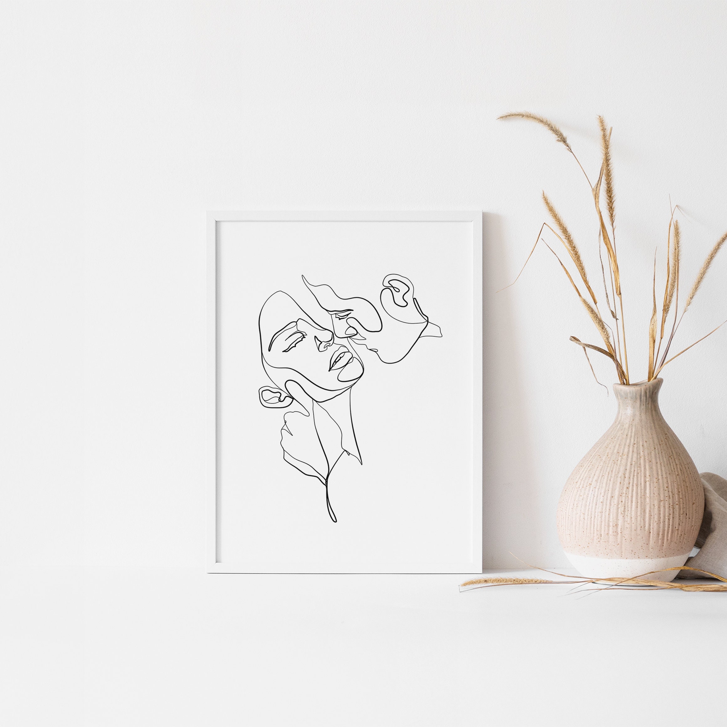 One Line Drawing Set, Minimalist Couple Kissing, Couple Kiss Illustration,  Romantic Wall Art, No 02 #2 Wood Print by Mounir Khalfouf - Pixels