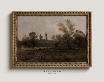 Vintage Landscape Painting: Moody Countryside Art Print (Digital Printable)