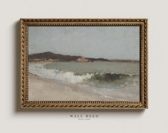 Vintage Beach Scenery Print: Neutral Wave Seascape, Coastal Landscape (Digital Download)