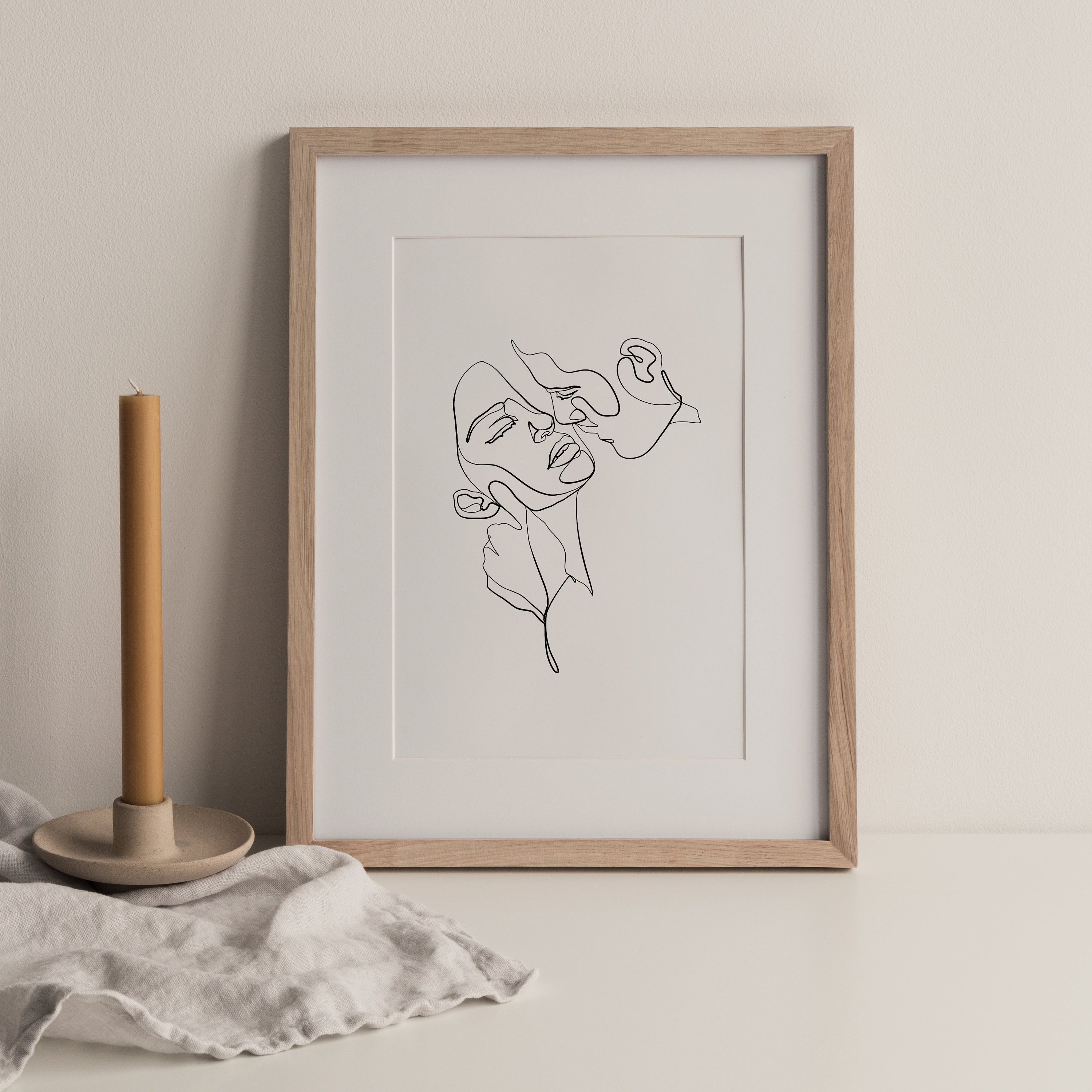 One Line Drawing Set, Minimalist Couple Kissing, Couple Kiss Illustration,  Romantic Wall Art, No 02 Greeting Card by Mounir Khalfouf