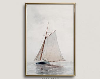 Acuarela de velero antiguo: Arte náutico en tonos suaves (Descarga digital)