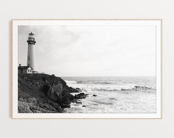 Black and White Coastal Print, Lighthouse Wall Art, Ocean Print, DIGITAL DOWNLOAD, Minimalist Landscape Print, Digital Printable Wall Art