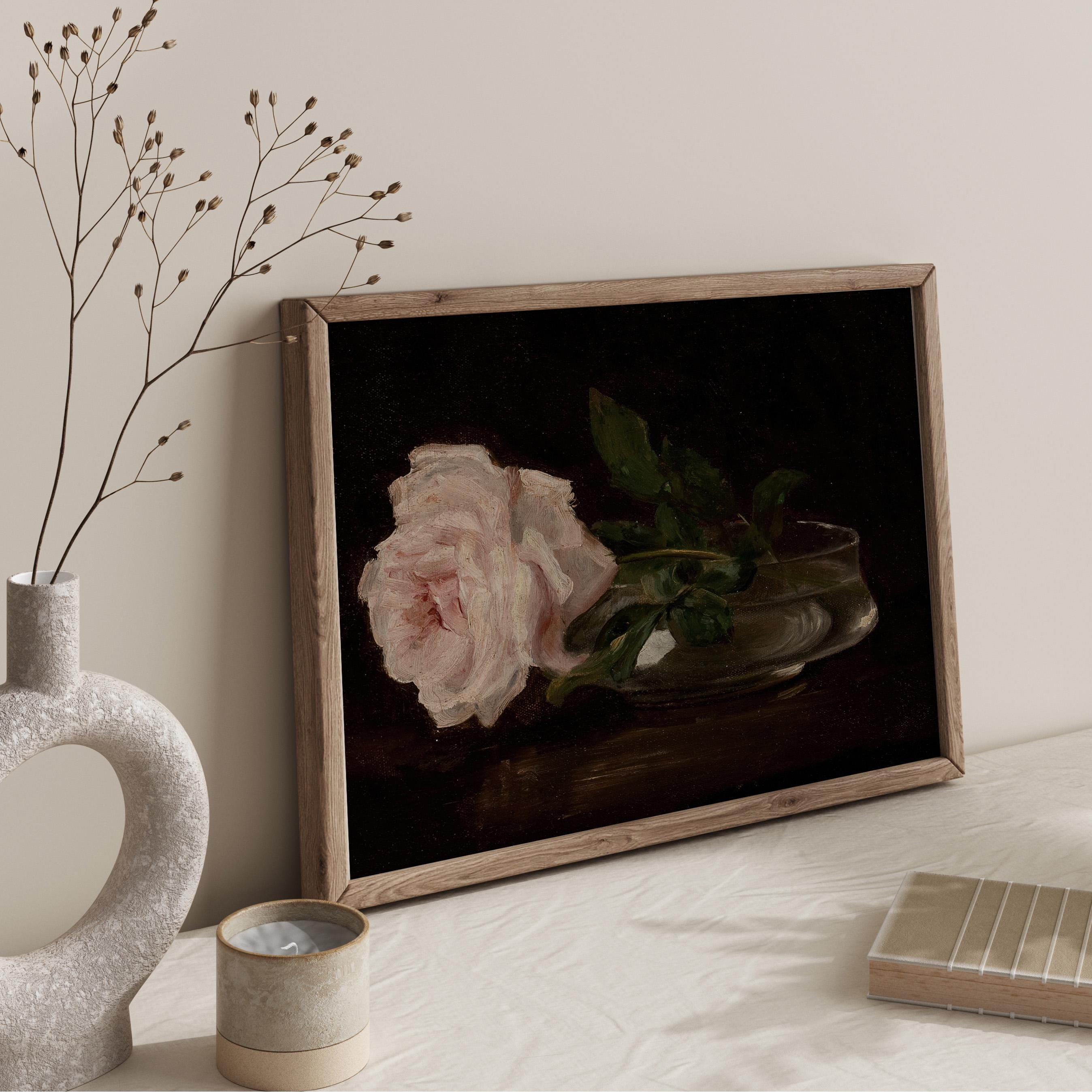 Vintage Rose Oil Painting: Moody Floral Still Life (digital Printable ...