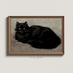 Impresión de gato negro vintage, decoración de pared de Halloween, arte de Dark Academia, arte de pared de brujas, pintura de gato negro de Halloween, arte de pared imprimible espeluznante