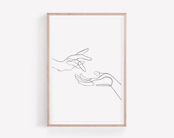 Hands Line Print, One Line Hands Drawing, Minimalist Wall Art, Hands Sketch, Fine Line Art, Digital Printable Wall Art, Instant Download